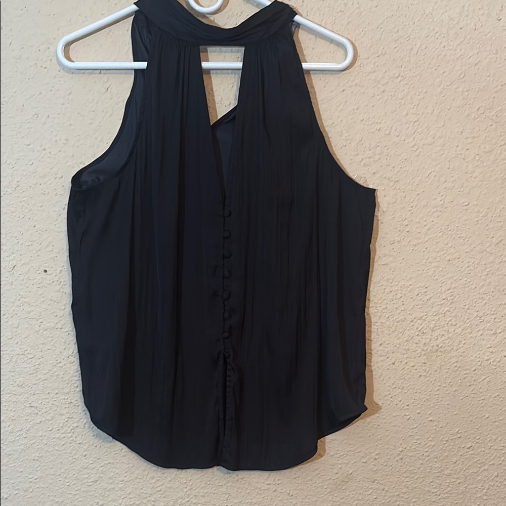 Women's Black Sleeveless Button-Front Halter Blouse